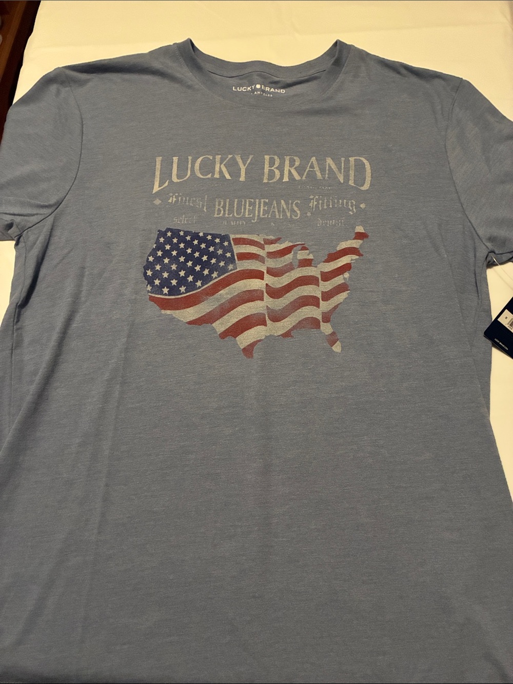 Lucky Brand Light Blue Short Sleeve Tee with American Flag Map